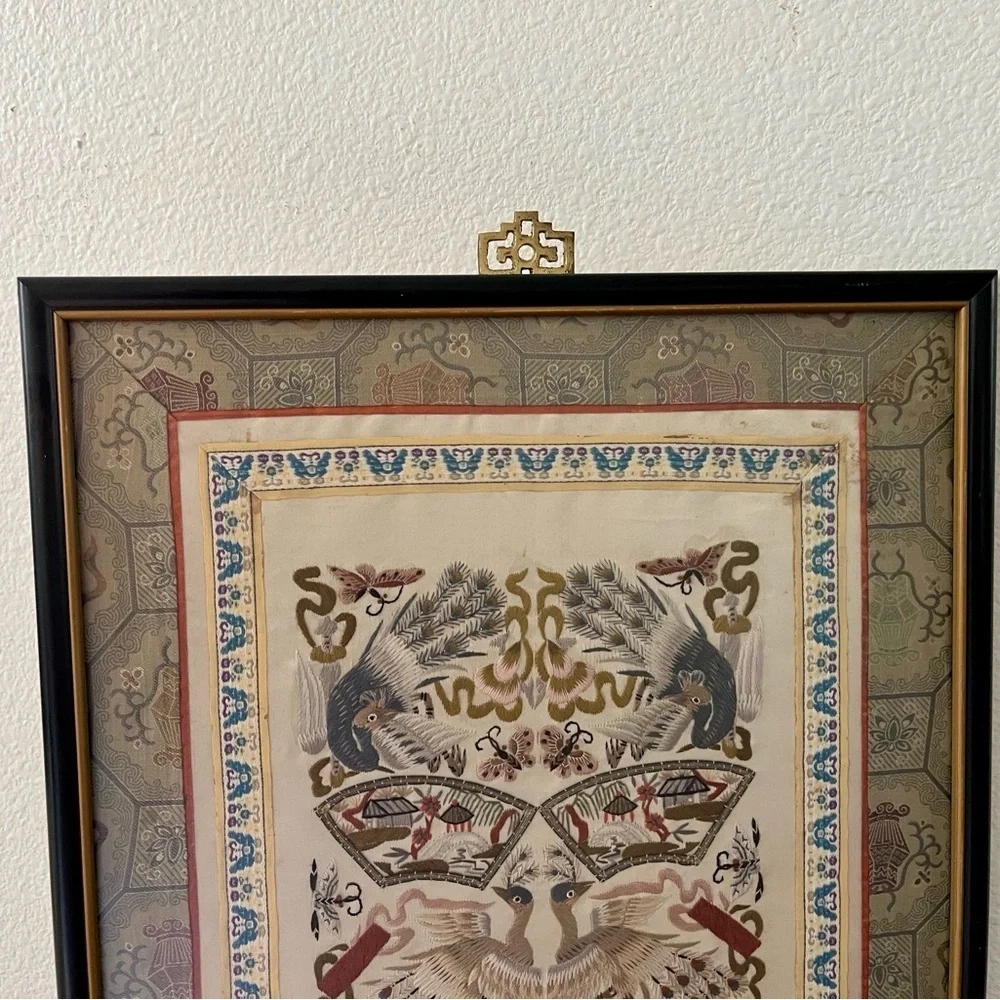 Vintage Chinese Silk Embroidery Panel 26x13